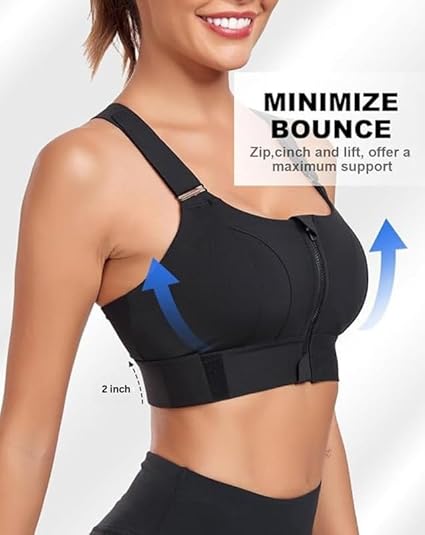 GLAMORAS Women’s High Impact Sports Bra – Polyester Spandex, Front Zip, Supportive Workout Fit